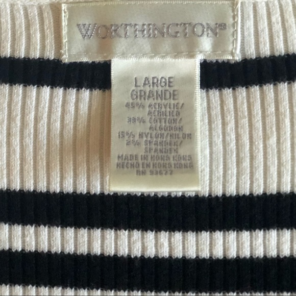 Worthington black and white horizontal striped short sleeve sweater size…L - Picture 3 of 9